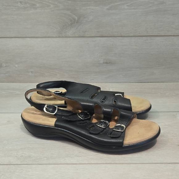 SAS Comfort Tripad Women Black Leather Sandals Shoes Sz 10W - Picture 1 of 11